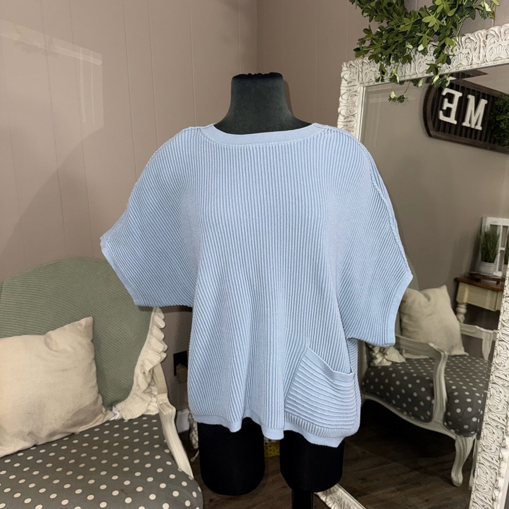 Coldwater Creek • Powder Blue Asymmetrical Pocket Blouse